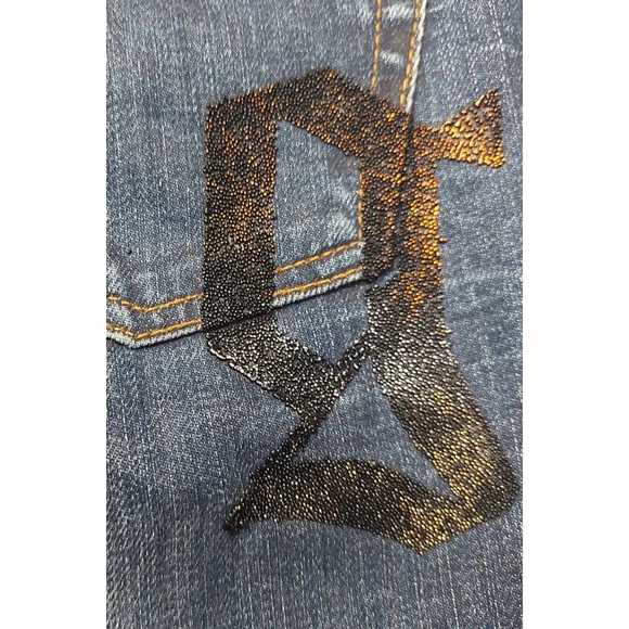 New John Galliano Bronze Silver Gold Big G Low-Rise Flare Jeans Denim Sz 24 …
